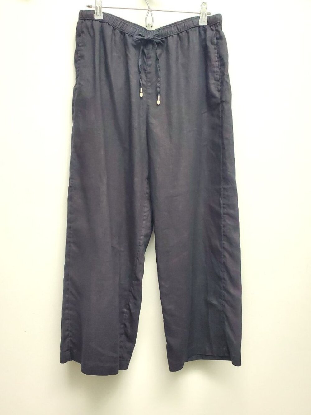 C&C California Black 100% Linen Wide Leg Drawstring Pants Size L